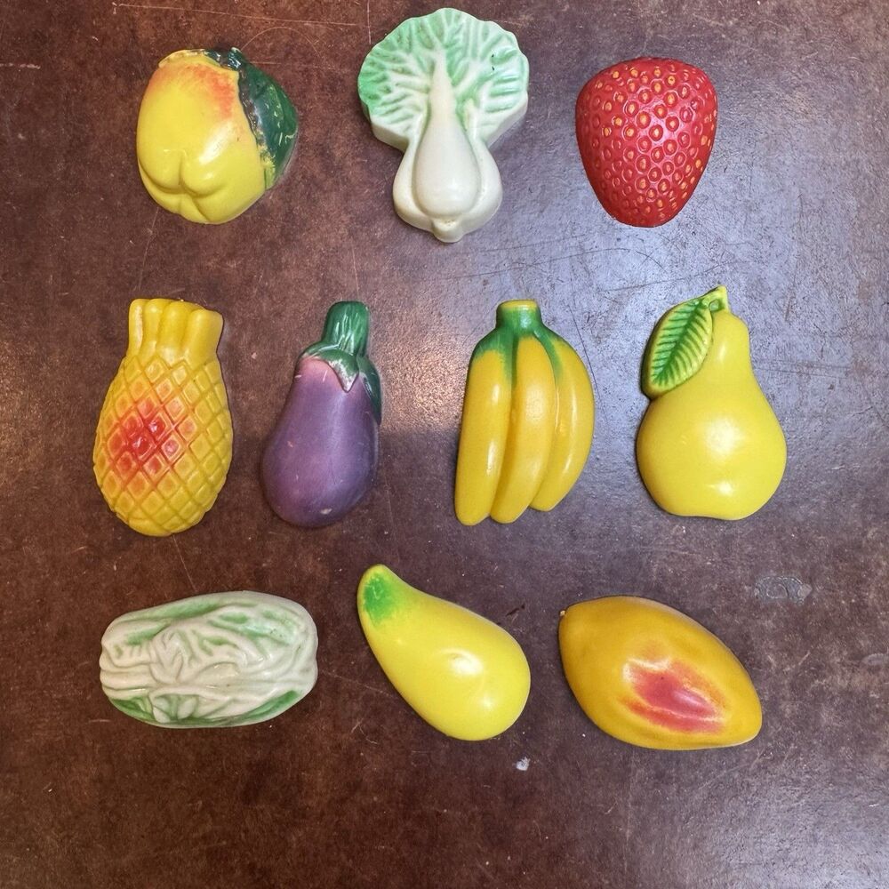 Vintage Fruit Vegetable Refrigerator Magnets Lot 10 Retro Kitchen Kitsch Decor